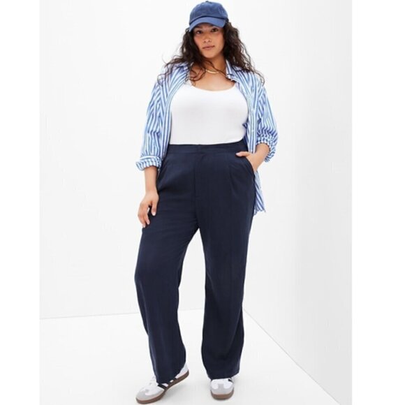 GAP SoftSuit High Rise Wide Leg Tencel Pants Navy Blue 18 TALL RT$90 #404698 NEW - Picture 4 of 10